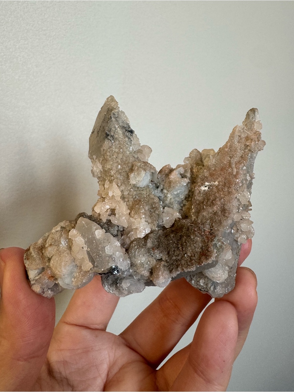 Crystal cluster with specularite and calcite from Inner Mongolia of China